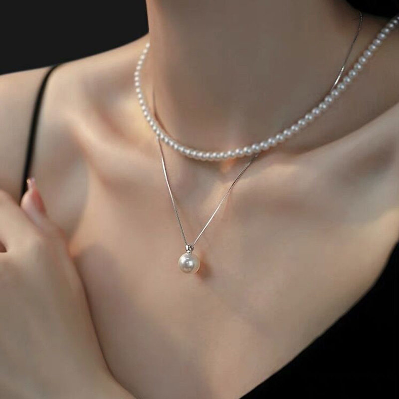 S925 Silber Perlenkette, elegant, Schlüsselbeinlänge