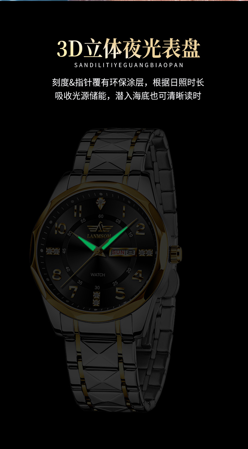 LANMSOM Herrenuhr Quarz, Stahlarmband, wasserdicht