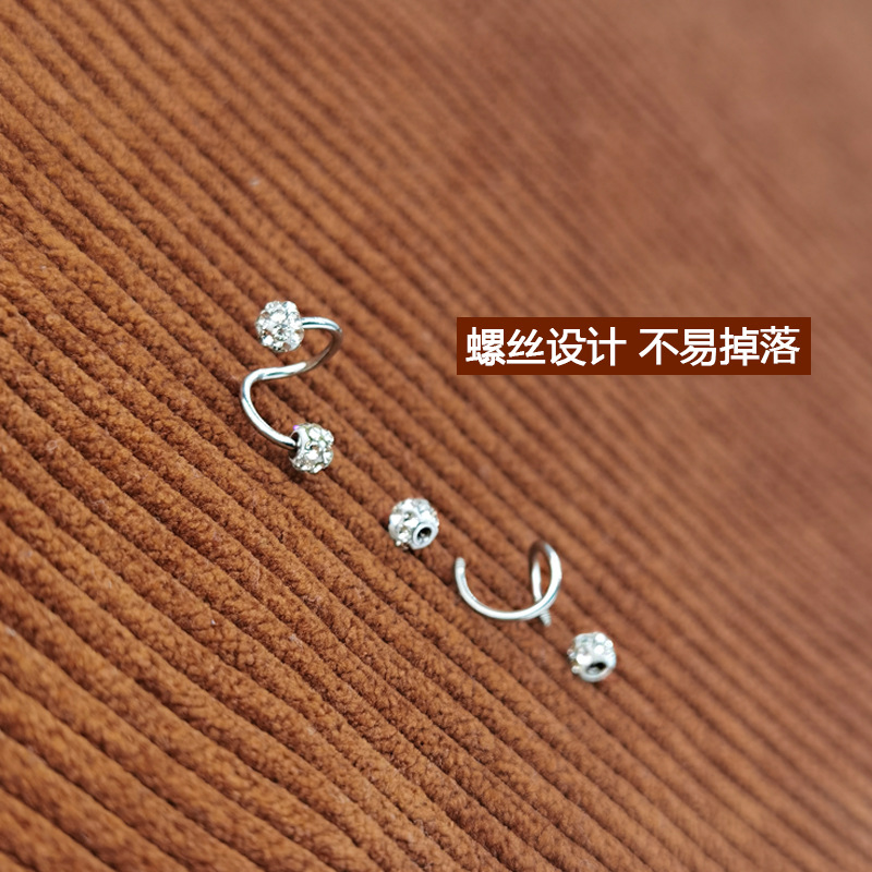 S999 Sterlingsilber Ohrstecker, Zirkonia, S-Form Schraube