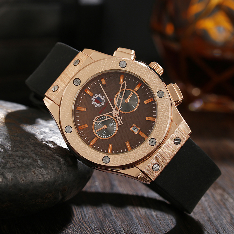 Men's quartz watch, silicone strap, waterproof