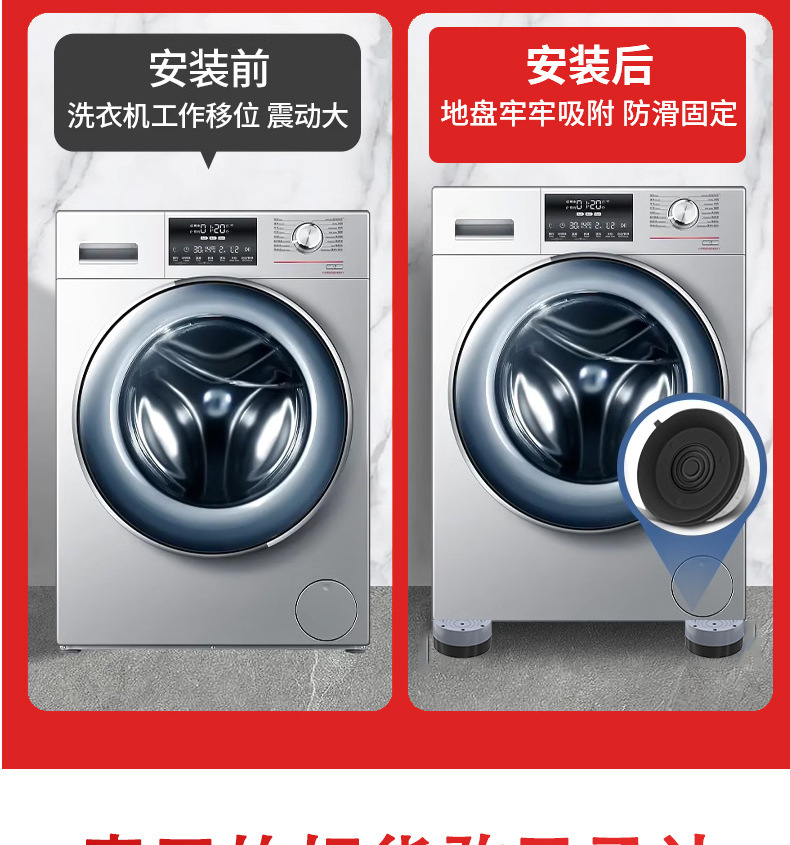 Washing machine feet, anti-slip, vibration absorbing