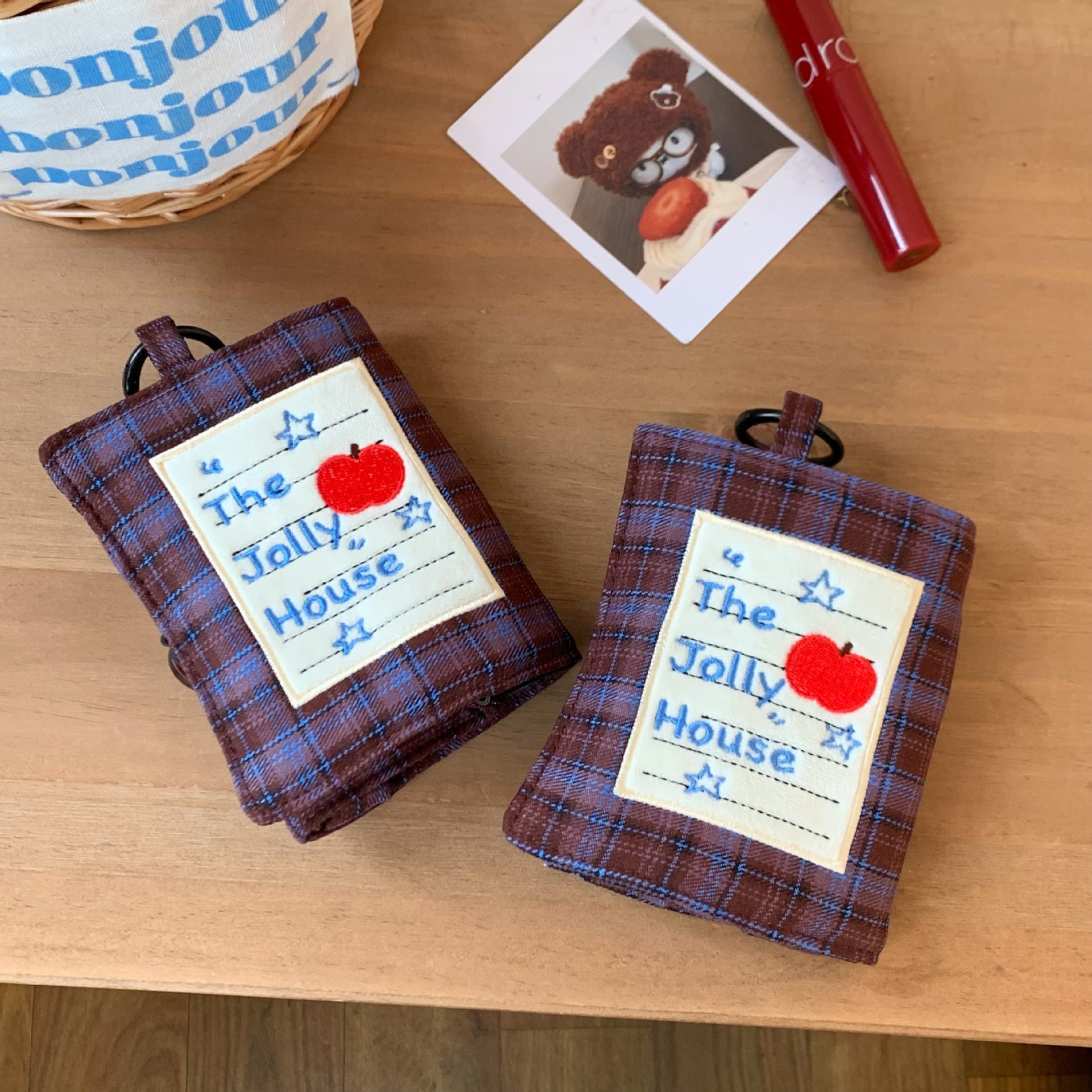 Karo desenli mini pasaport çantası taşınabilir saklama