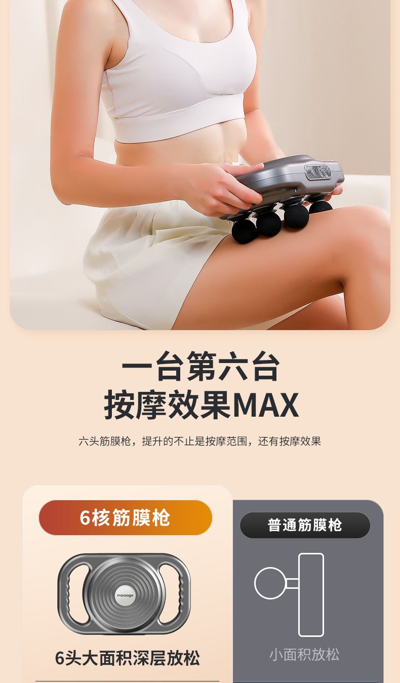 专业级充电款六头筋膜枪健身家用肌肉按摩器电动按摩枪跨境筋膜枪