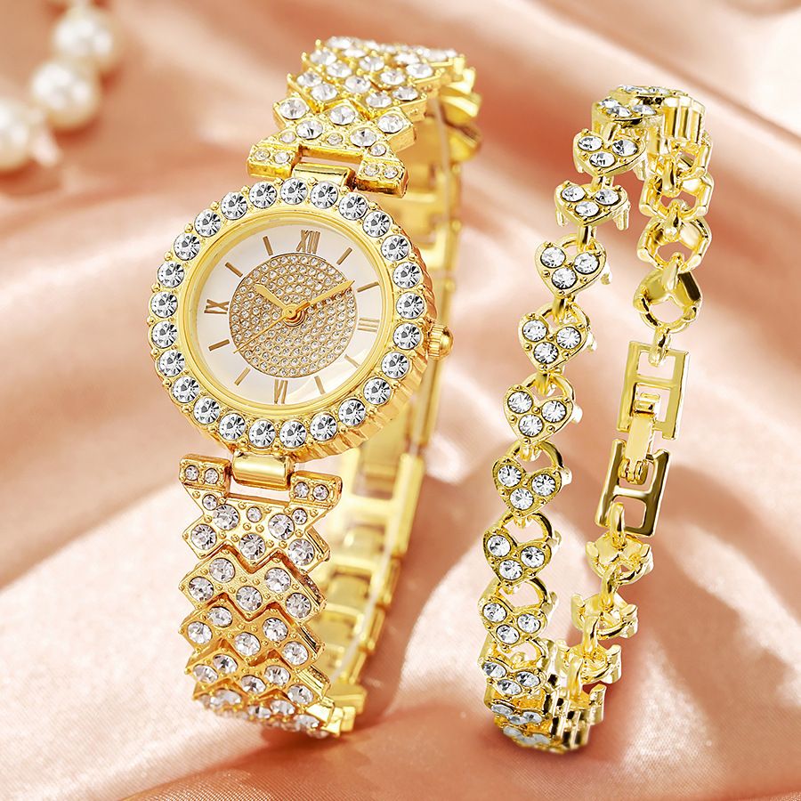 Women's quartz watch with rhinestone detail and Roman numerals