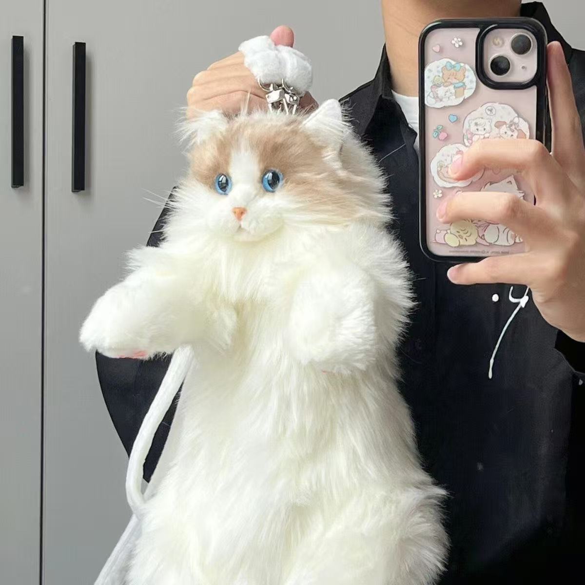 Peluş kedi sırt çantası, sevimli, yumuşak, çocuk oyuncağı ve hediye