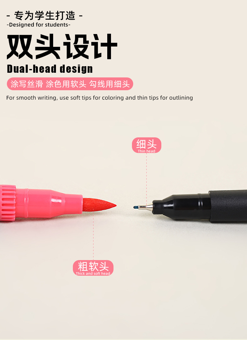 Dual-head marker pen set, water-compatible blendable