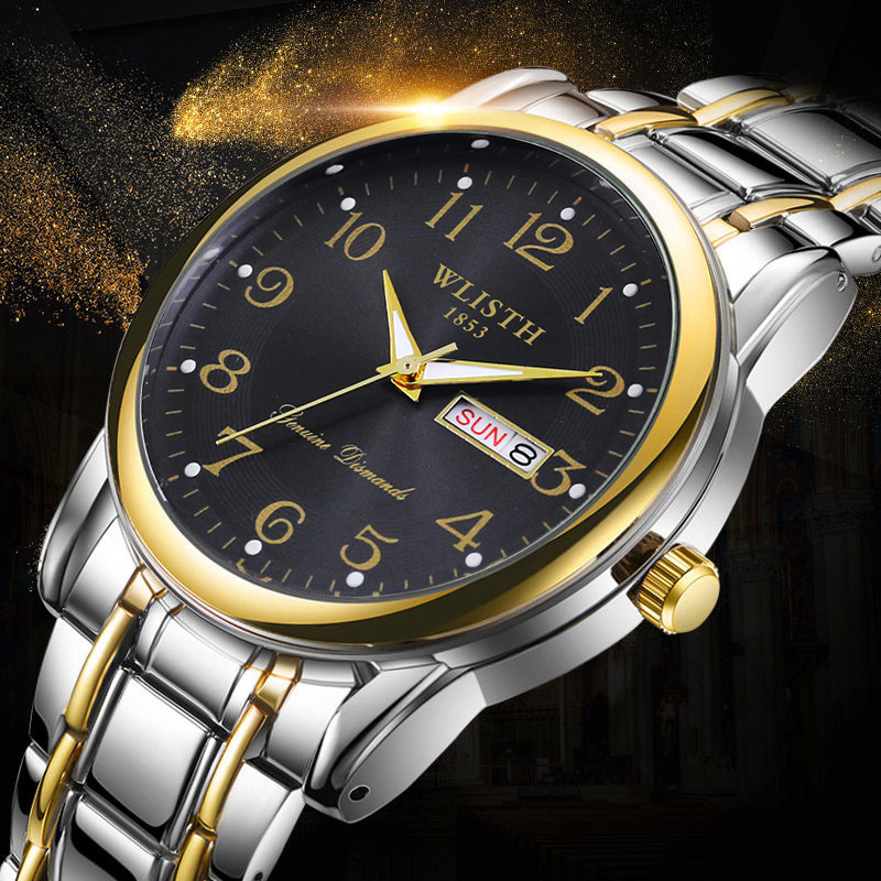 WLISTH men's quartz watch, large numerals, waterproof