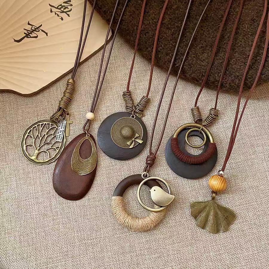 Zen tarzı uzun kelebek düğümlü kolye, kadın vintage bohem aksesuarı