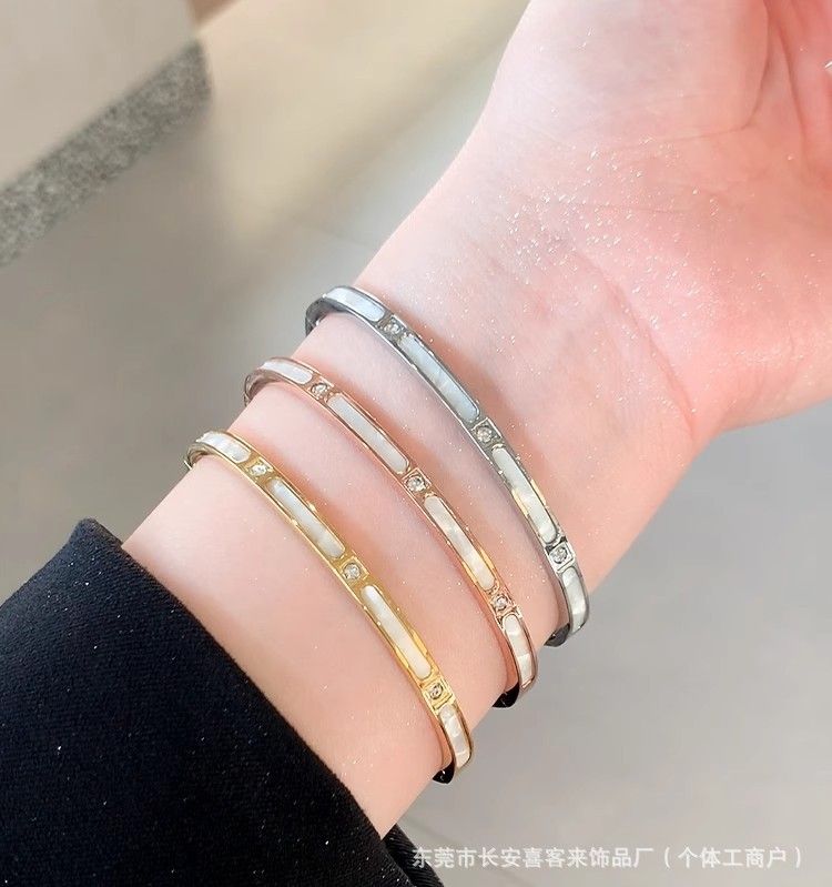 Perlmutt-Bambus-Armband, Titan-Stahl