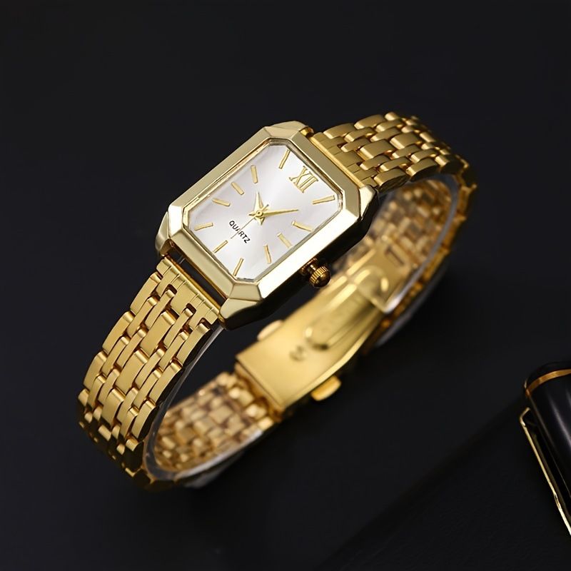 5-Piece Square Dial Women's Quartz Watch Set with Necklace