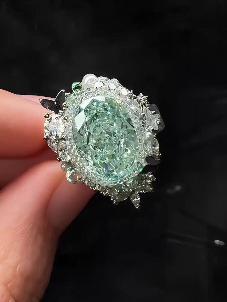 【冰萃薄荷】仿帕拉伊巴绿钻戒指重工满钻轻奢小众精致高级感指环