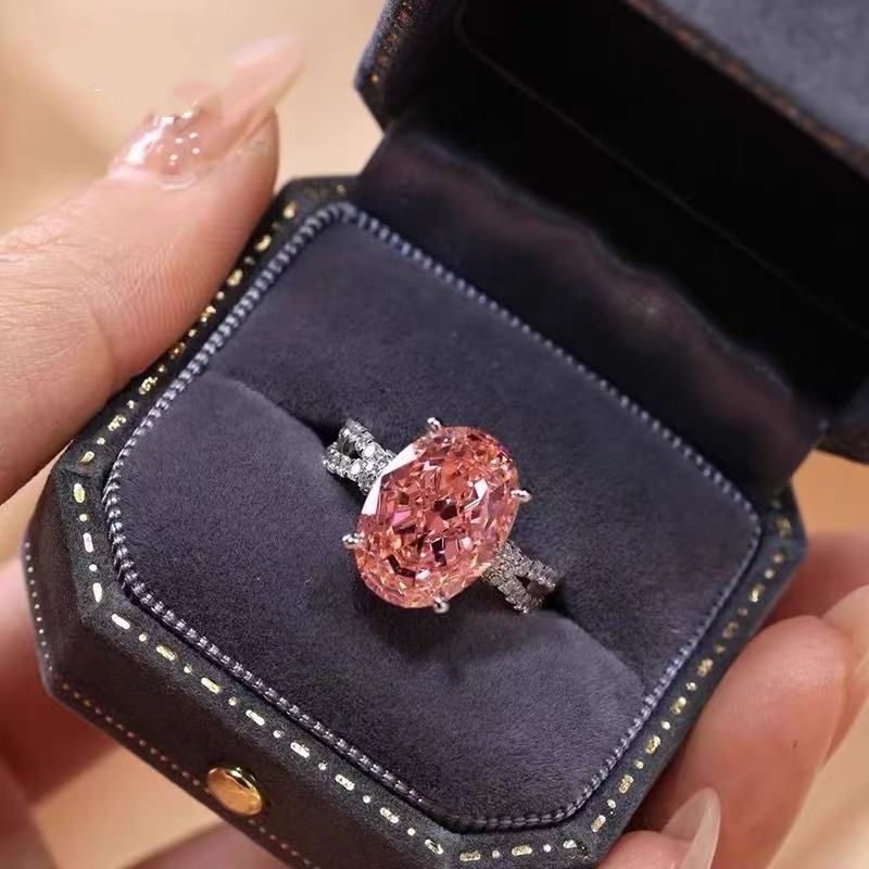 15 karat pembe güvercin yumurta yüzüğü, tam taşlı