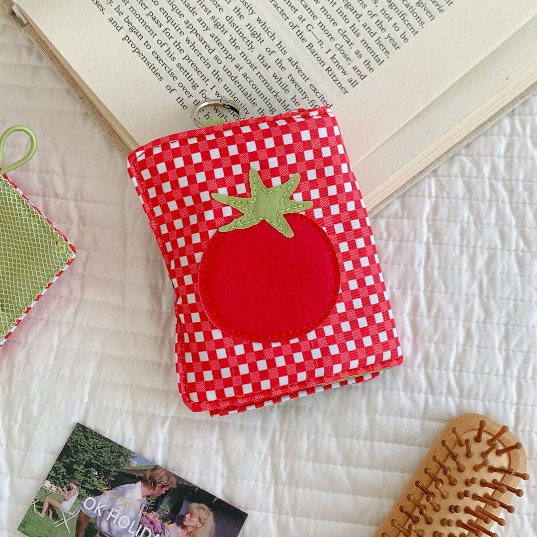 Passport holder, red plaid design, portable mini storage