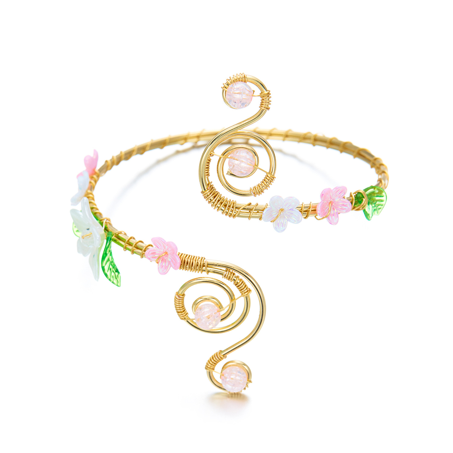 Flower-patterned open bracelet with geometric design for women