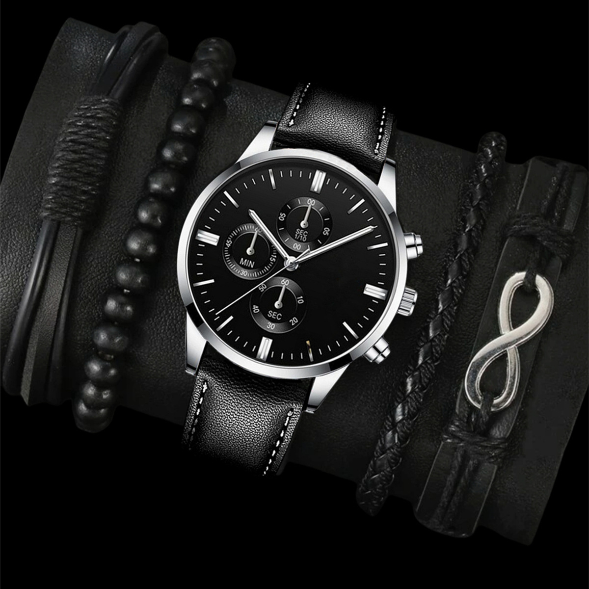 Herren-Ledergürtel, Uhr und Armband Set
