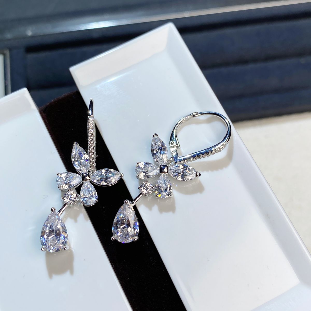 Butterfly earrings, 925 silver, water drop shape, marquise