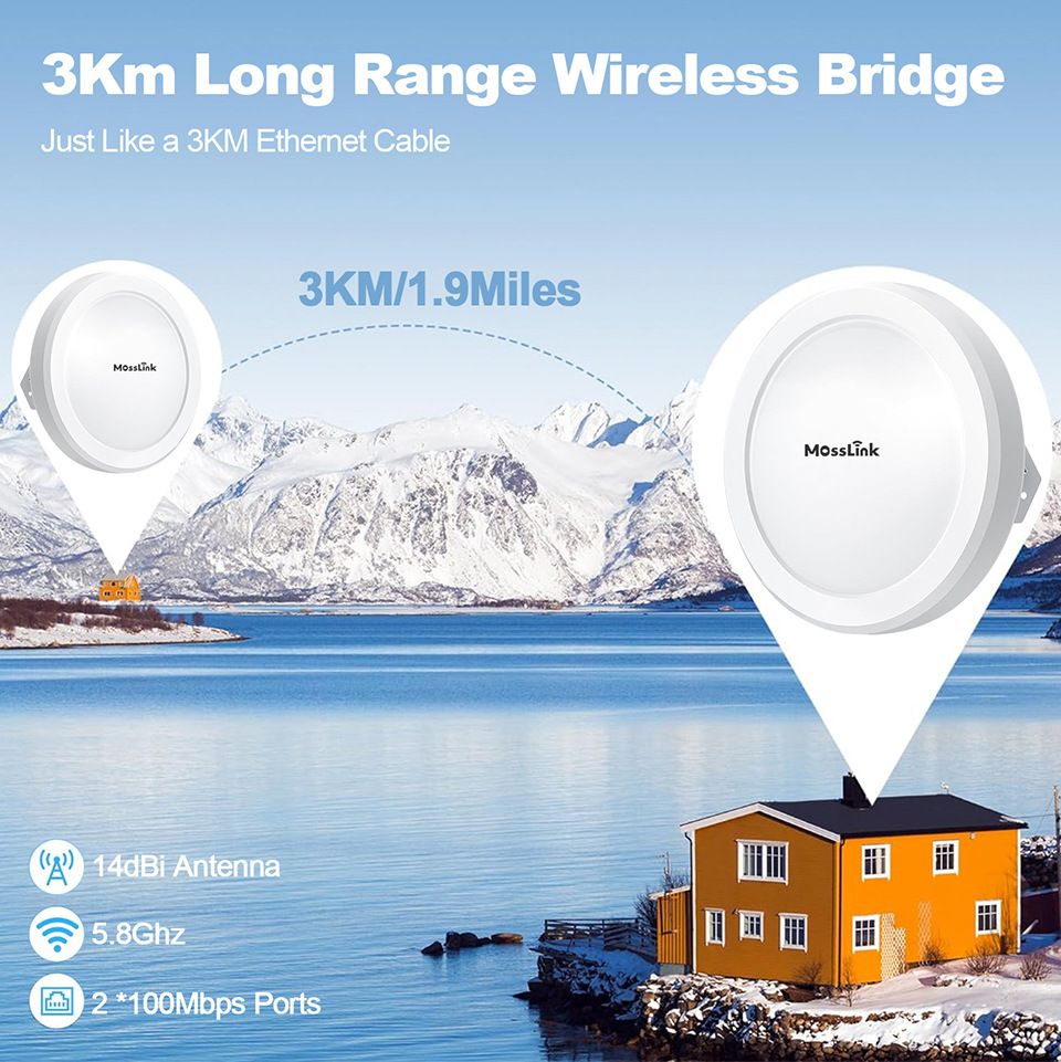 5.8G Wireless Bridge, 300Mbps, 3km Range, Outdoor CPE