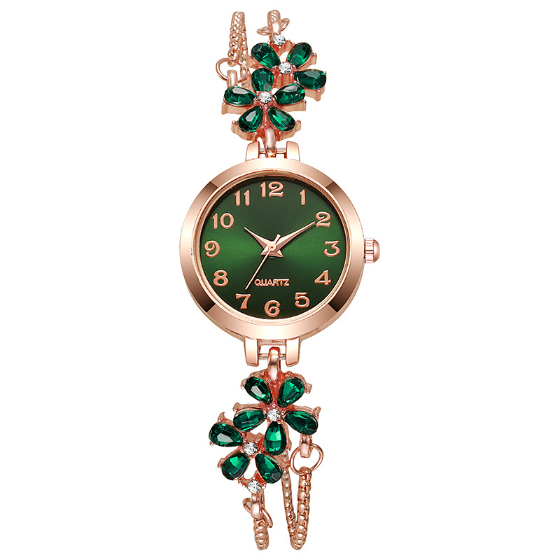 Floral rhinestone women's watch pull-string bracelet