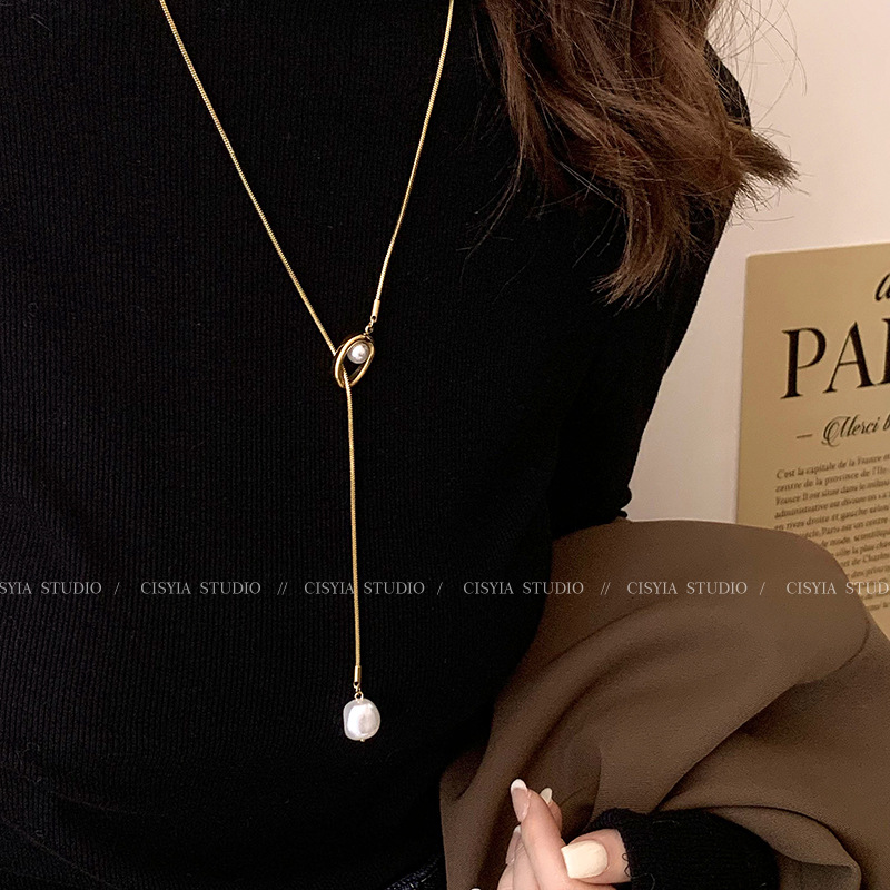 Lange Halskette Vintage Perlen Gold Pullover Kette elegant