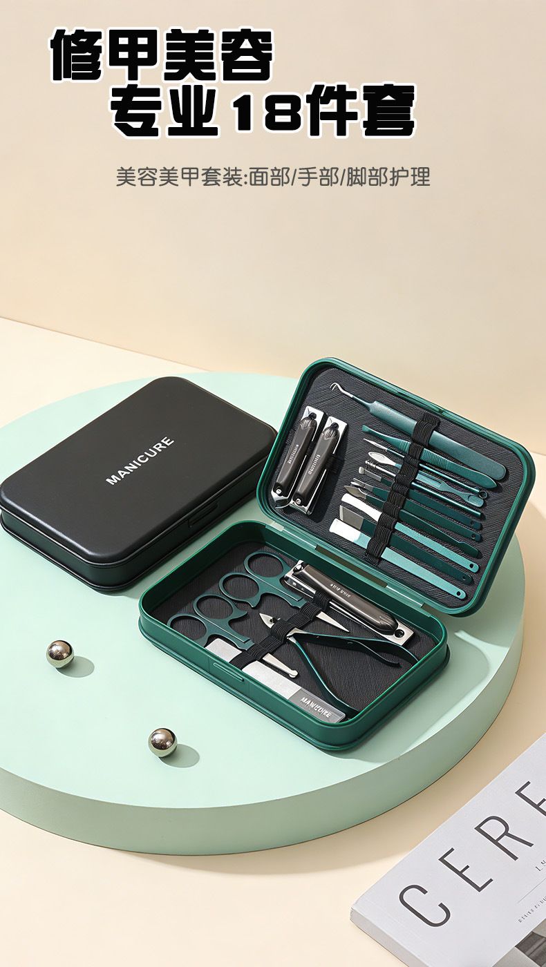 Men's nail care kit with dark green storage box