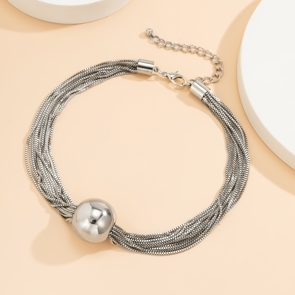 Multi-layer chain pendant necklace with spherical design