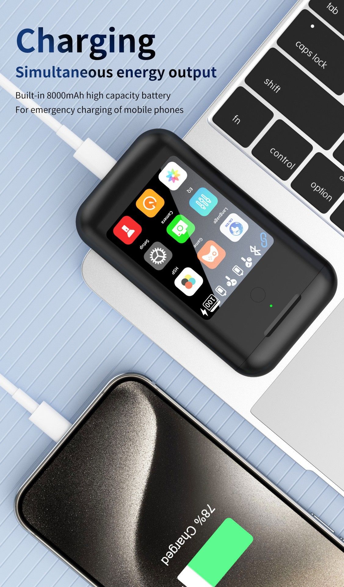 A98 BOX Bluetooth Earbuds Power Bank with 2.8 Inch Display 3-in-1