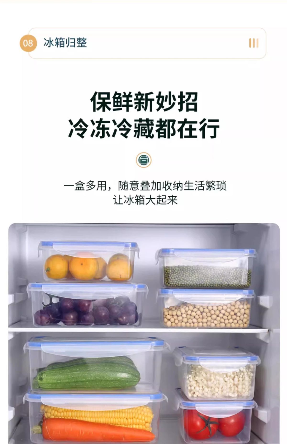 Refrigerator storage container, rectangular, microwave safe