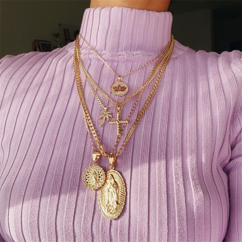 跨境欧美十字架分层珍珠项链串珠吊坠锁骨链女生通勤百搭聚会礼物