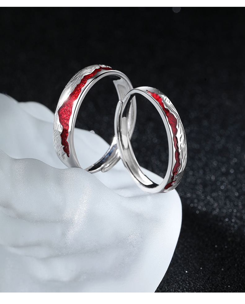 S999 pure silver ring, asymmetric design, couple model