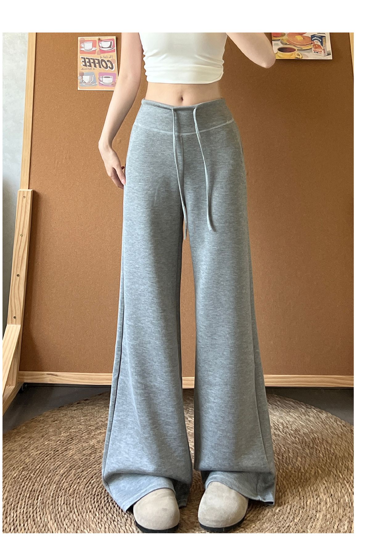Kahverengi geniş paça pantolon, yüksek bel, bağcıklı
