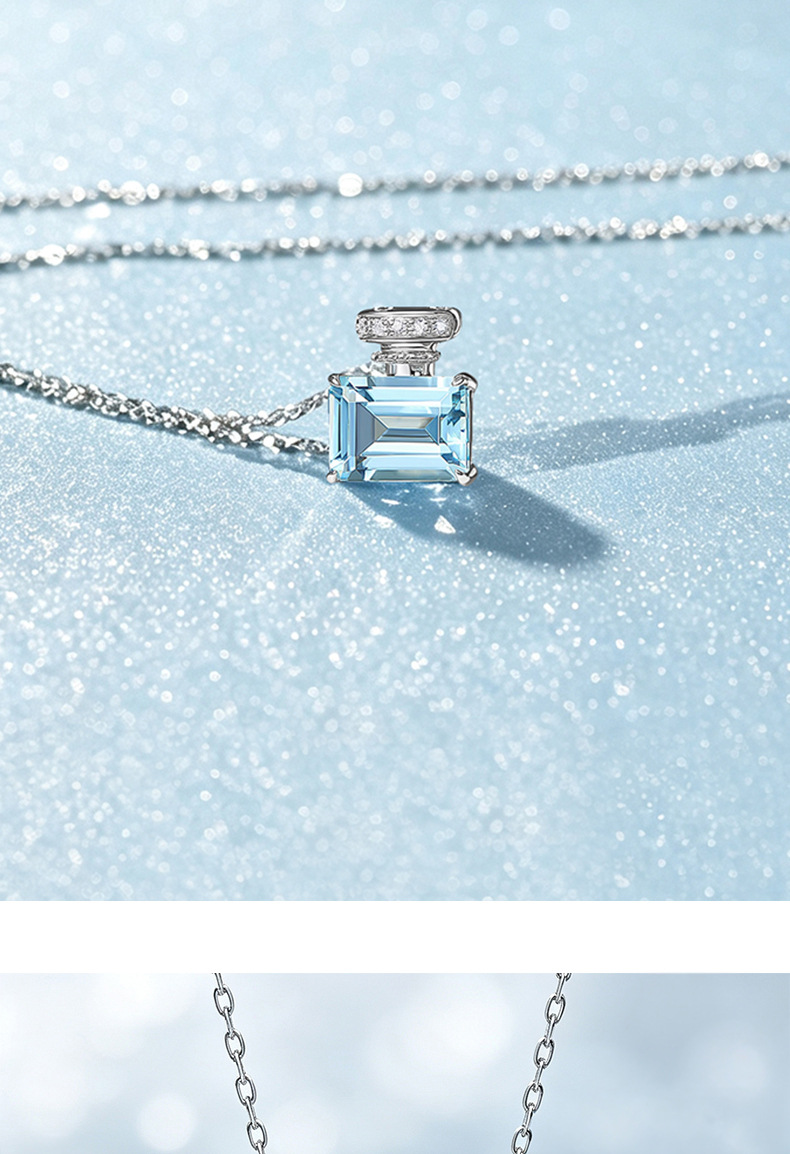 S925-Sterlingsilber Aquamarin-Parfümflasche Halskette