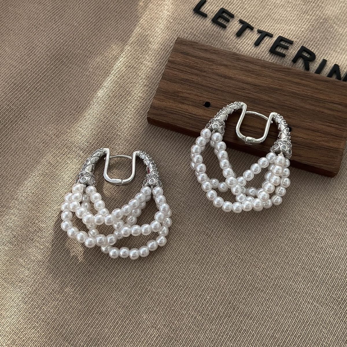 Silver flower geometric earrings, rhinestone, women's