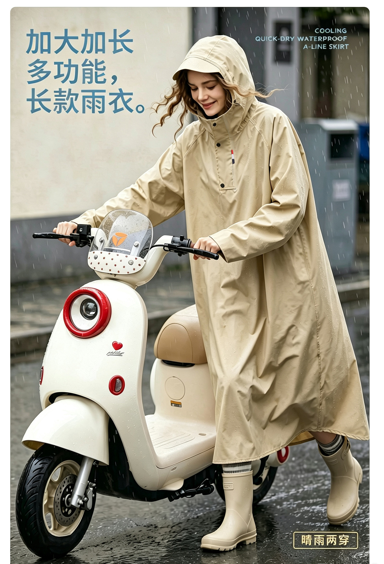 Electric Vehicle Raincoat, Long-Style with Sleeves