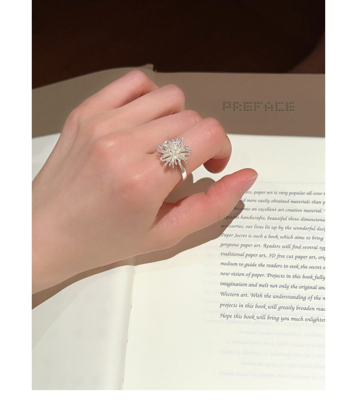 S925 sterling silver brushed flower open ring for women