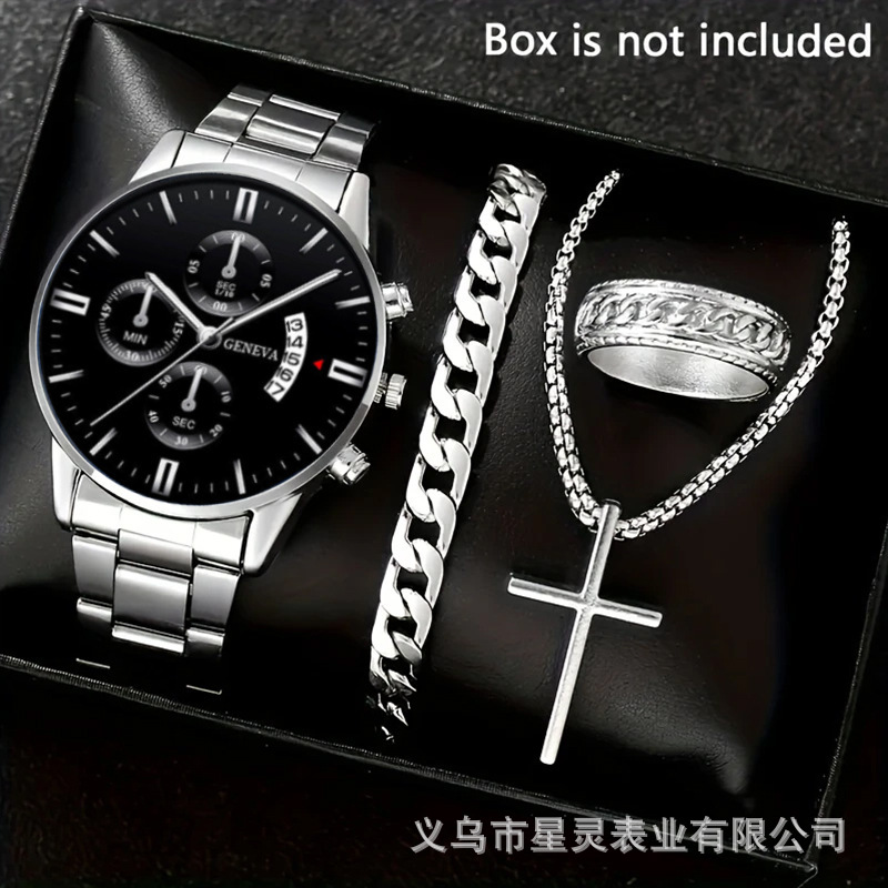 Herrenquarz-Armbanduhr mit Kalender, Stahlband