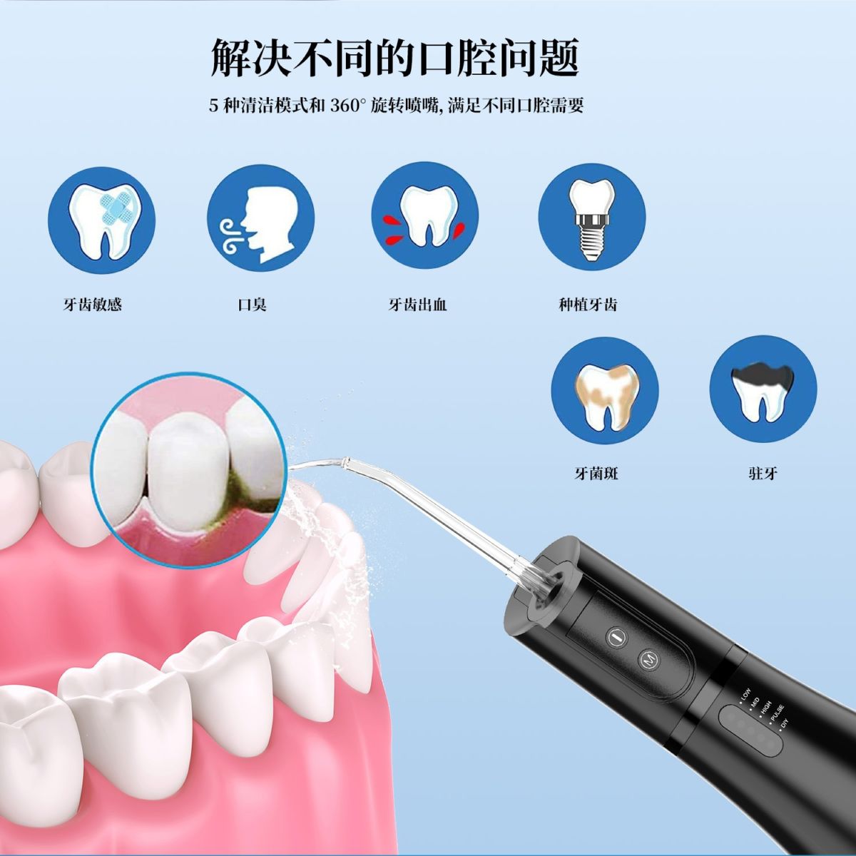 跨境新款便携式冲牙器 手持家用牙齿清洁水牙线 400ml电动洗牙器