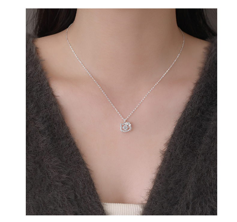 Sterling silver 999 zircon cat pendant necklace