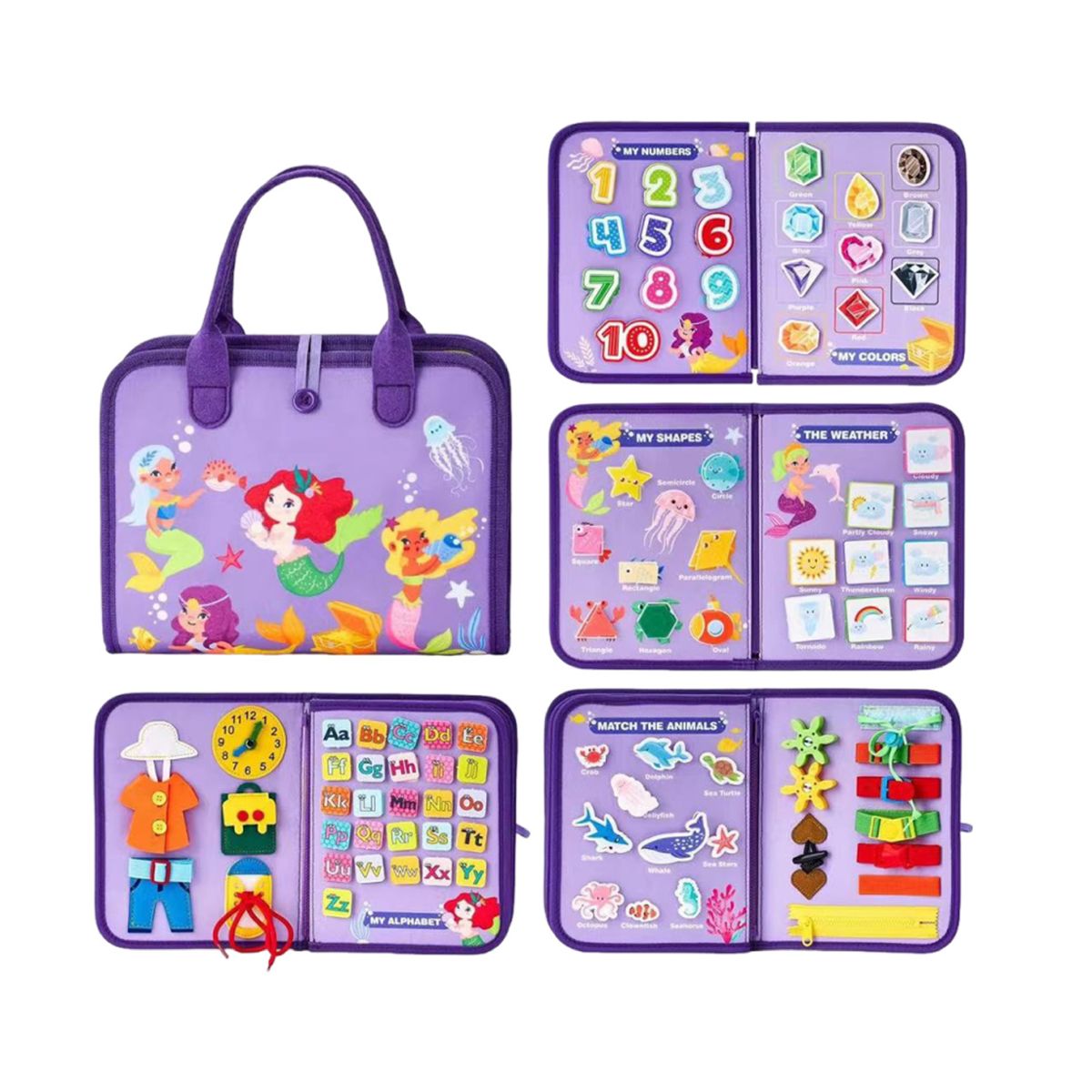 Felt busy board Montessori quiet learning activity book