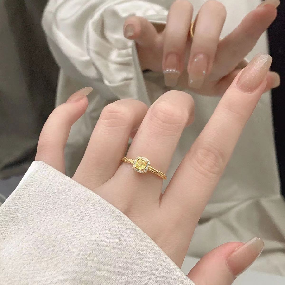 18k gold-plated ring with colorful zircon stones, women's