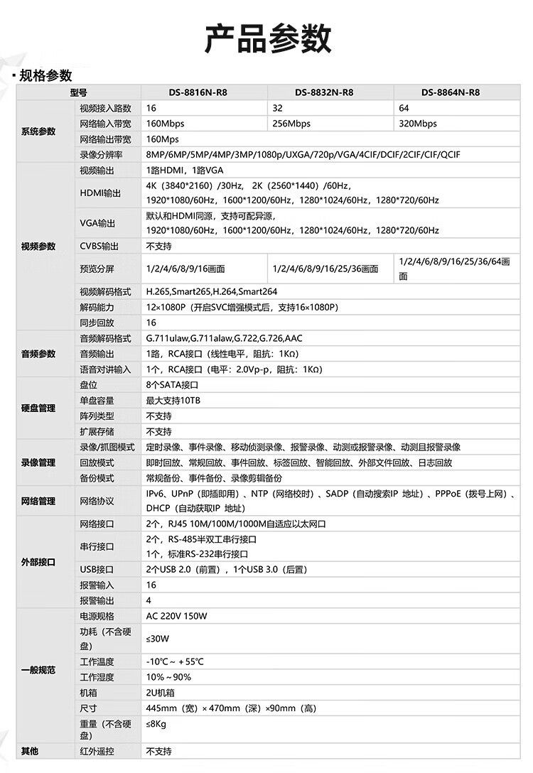 海康威视网络监控硬盘录像机32路8盘位4K高清NVR DS-8832N-R8