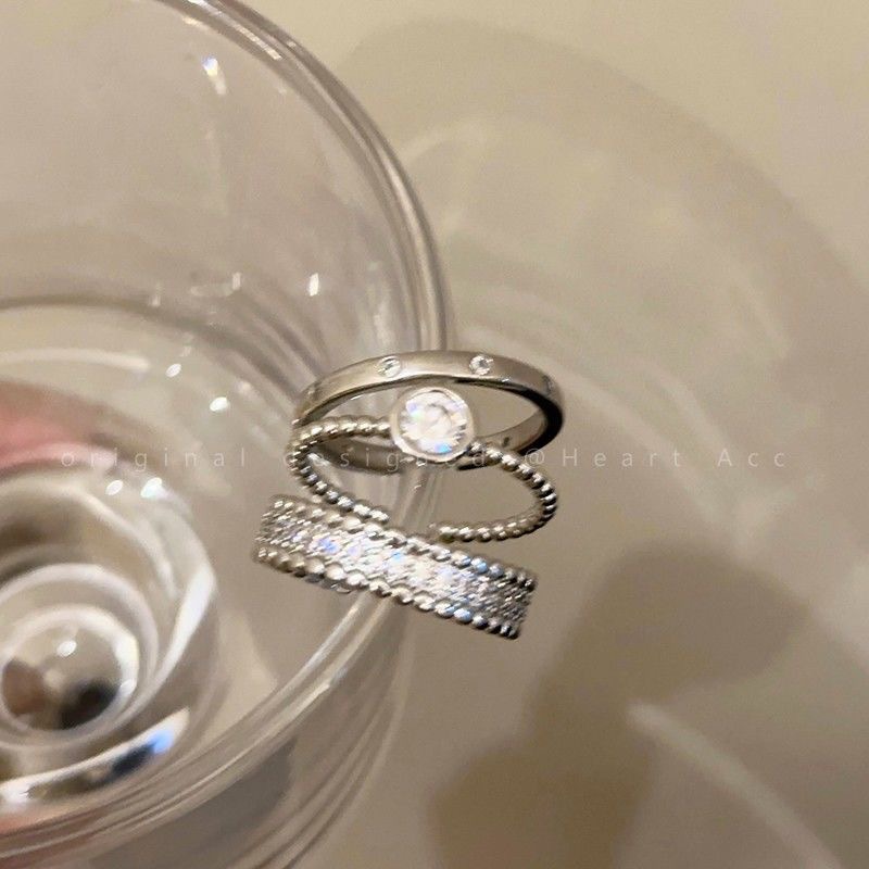 Women's ring, minimalist zircon metal, open design, index finger