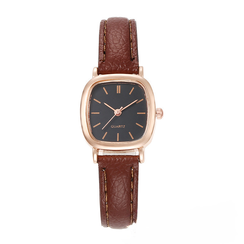 Damen-Quarzuhr quadratisch, Lederarmband