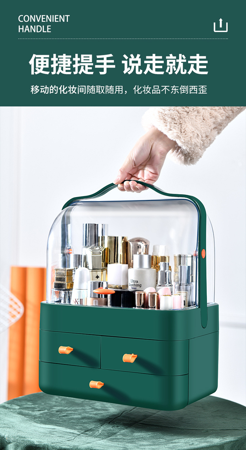 Double-door cosmetics storage box with drawers