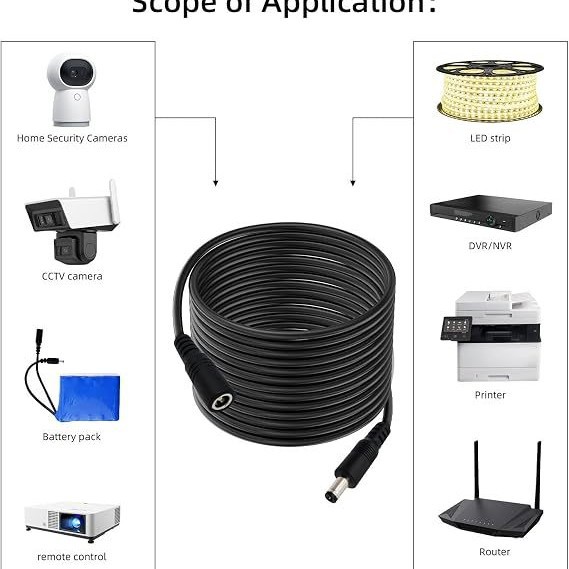 DC5521/5525 18AWG male-female extension cable for security cameras