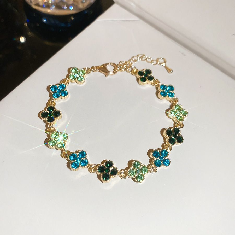 Strass-Glücksklee-Blüten-Armband, Vintage