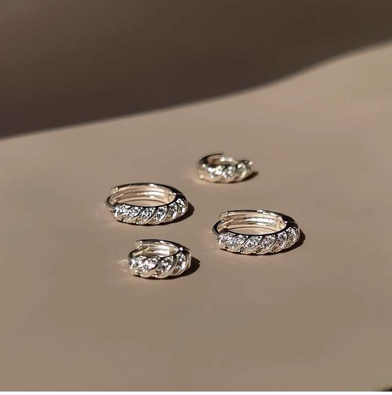 Diamond earrings, silver, luxury design, women's pierced earrings
