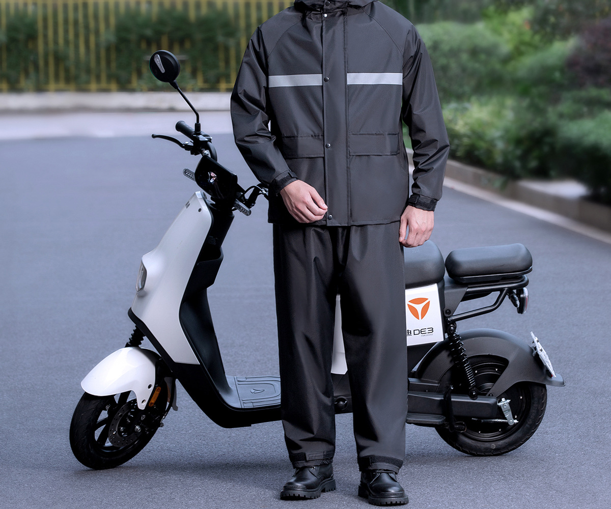 Oxford Cloth Two-Piece Raincoat Set Black Cycling and Work