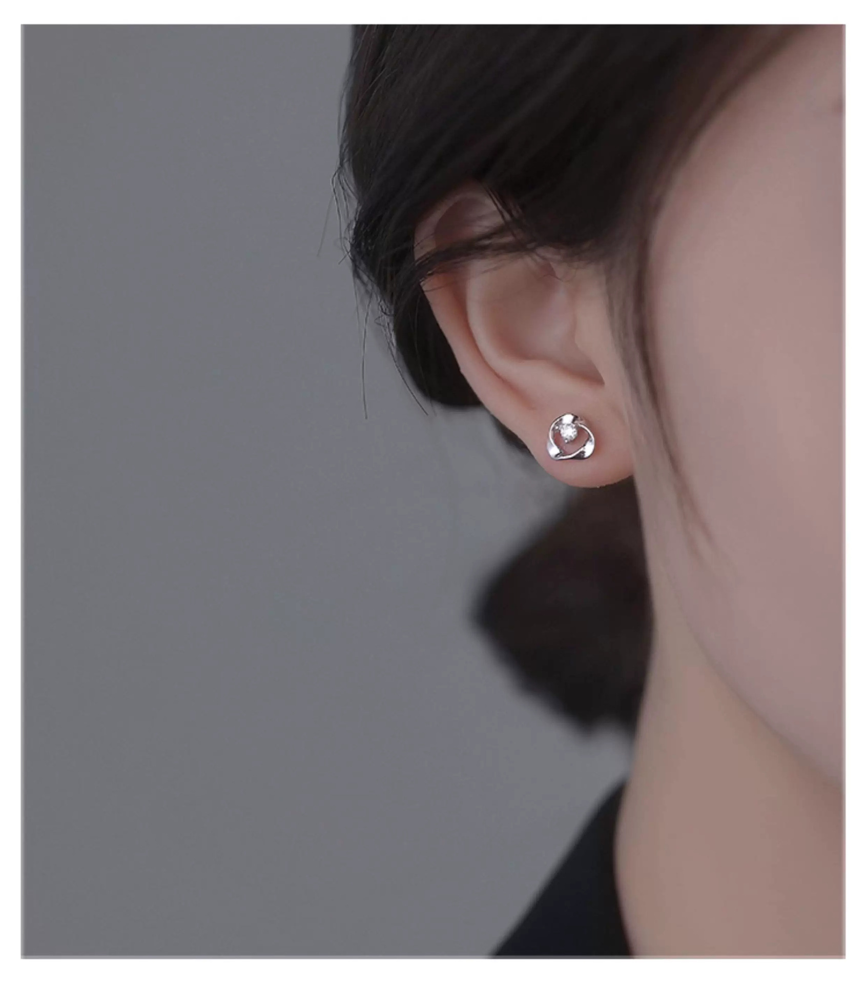 S999 silver Mobius stud earrings, sleep-friendly design