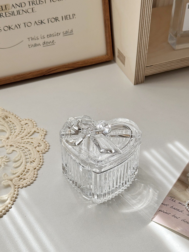 Schmuckschatulle aus Glas, Herzform mit Schleife, europäischer Stil