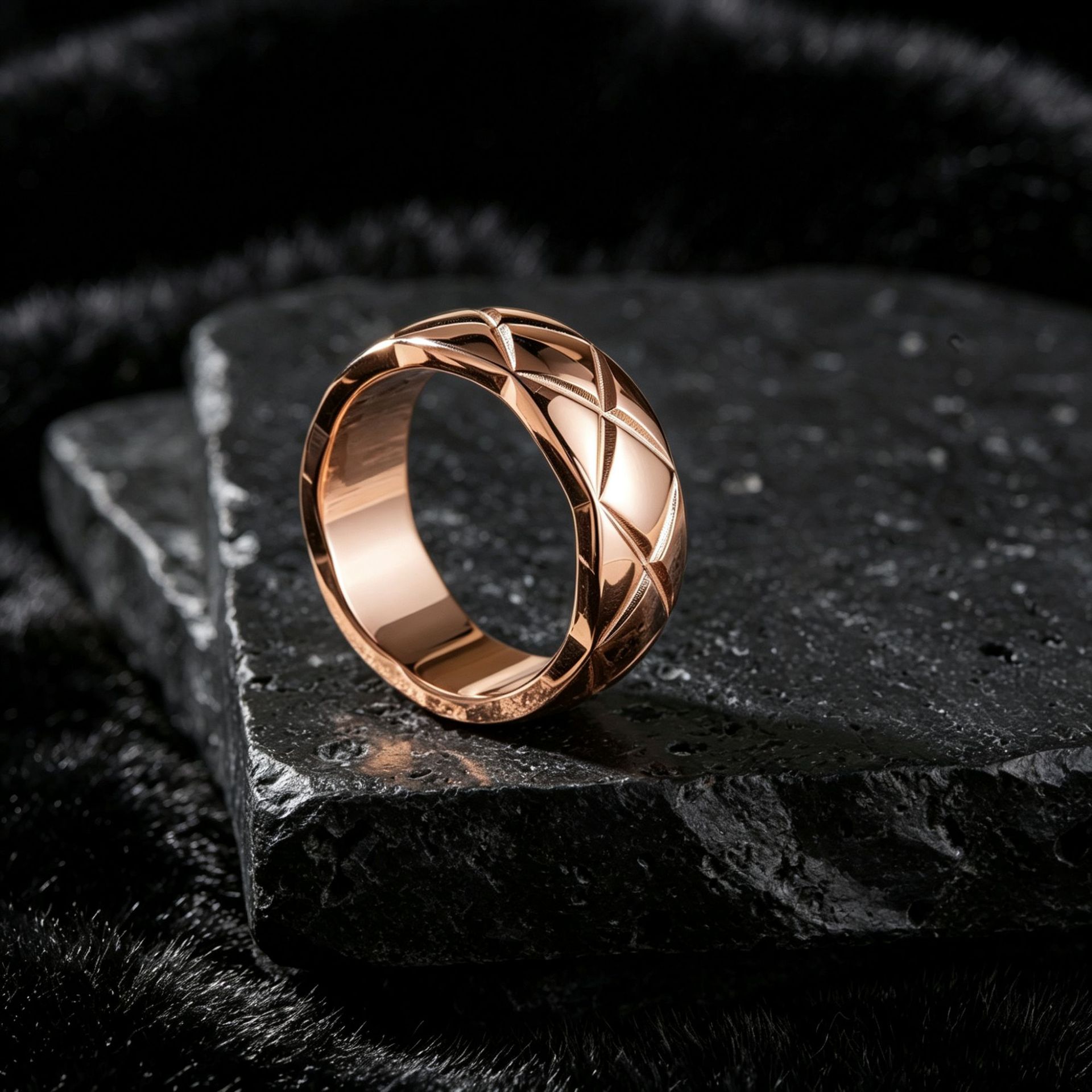 Rose gold and silver CNC diamond pattern stackable ring for women